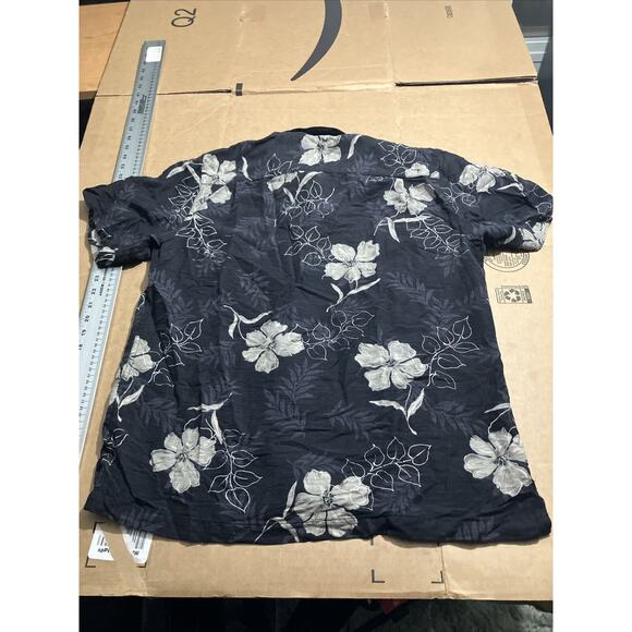 Batik‎ Bay Men's Medium Hibiscus Monstera Black Washable Silk, Hawaiian Shirt - Picture 11 of 12